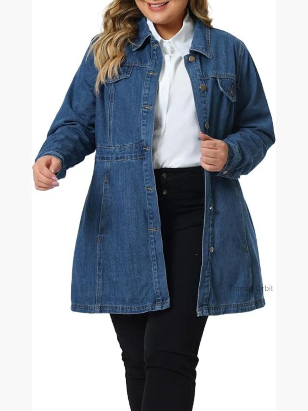 Plus Size Button Down Denim Jacket Women Long Sleeve Lightweight Coat